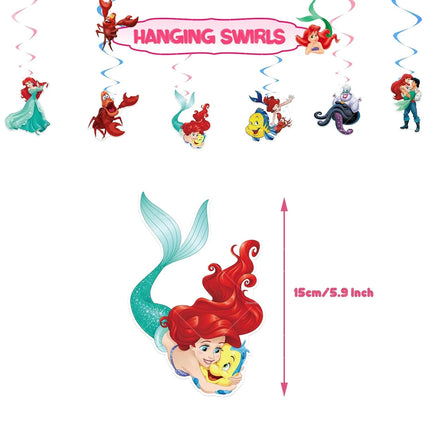 Mermaid Balloons The Little Princess Happy Birthday Banner Party Decoration Disposable Tableware Cake Topper Background Stickers