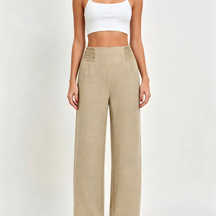 Women's High Waist Wide Leg Pants Elastic Waist Casual Loose Straight Leg Trousers for Daily Office Wear