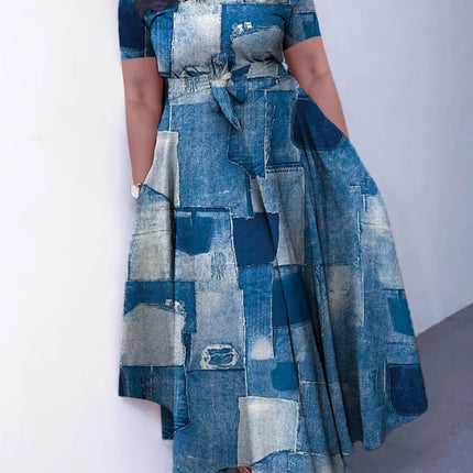 Casual Short Sleeve Woman Dress Office Lady Spring Summer Fashion Casual Loose Print Lace Up Dresses For Women 2024 Female Robe
