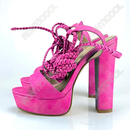 Olomm Handmade Women Summer Platform Sandals Ankle Strap Block Heel Open Toe Pretty 9 Colors Dress Party Shoes US Size 5-13