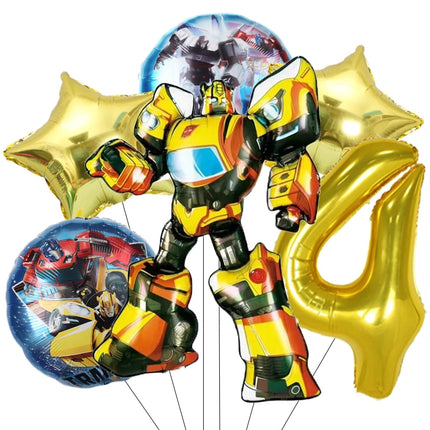 6pcs Transformation Optimus Prime Bumblebee Theme Aluminum Film Digital Balloon Boy Gift Birthday Party Decorations Baby Shower