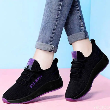 Large Size Autumn Fashion Breathable Lightweight Comfortable Women's Shoes Versatile Flat Bottomed Mesh Women's Sports Shoes