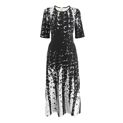Women's Elegant Party Long Dresses Loose Round Neck Short Sleeves Retro Printed Casual Long Dress 2024