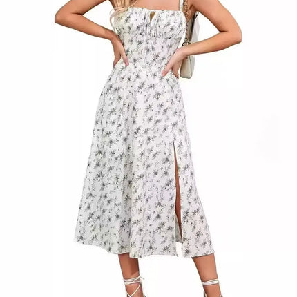 Y2K Summer Sweet Sleeveless Long Slit Lace Up Women Fashion Bandage Camisole Padded Boned Robe Elegant Party Vestidos Dresses
