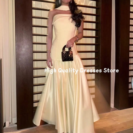 Prom Dresses Halter Neck Satin Mermaid Prom Gown Ruffle Hem Floor Length For Wedding Guest Gala Banquet Party Customized