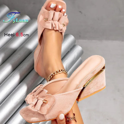 Fashion Black Wedge Heel Women's Slippers Summer New Bowknot High Heel Casual Sandals Slippers Temperament Versatile Lady Shoes