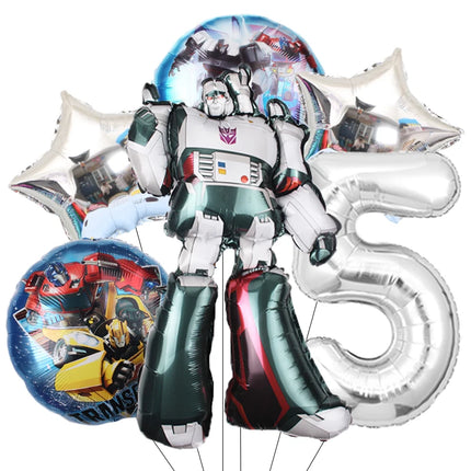 6pcs Transformation Optimus Prime Bumblebee Theme Aluminum Film Digital Balloon Boy Gift Birthday Party Decorations Baby Shower