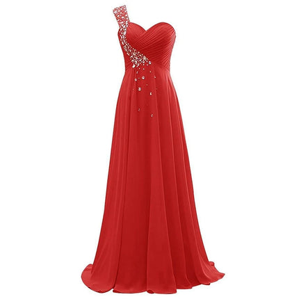 A Line Chiffon One Shoulder Bridesmaid Dresses Crystals Beading Pleat Elegant Wedding Party Formal Prom Evening Corset Back
