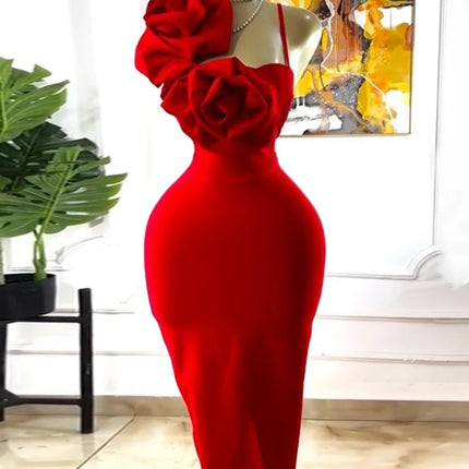 CM.YAYA Women Floral Applique Sleeveless Strap Midi Dress 2026 Summer Elegant Holiday Birthday Sexy Club Party Evening Dresses
