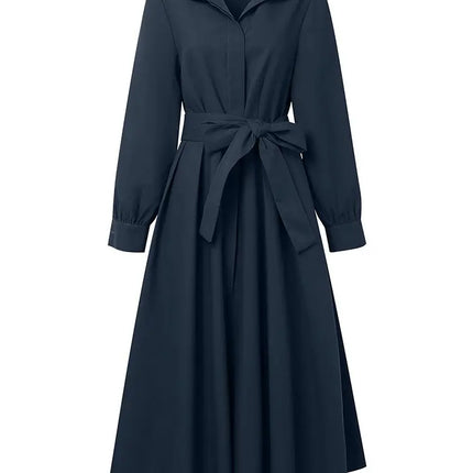 2025 ZANZEA Autumn Waisted A Line Party Dress Women Fashion Lapel Neck Long Sleeve Dresses Belted Robe Elegant Solid OL Sundress