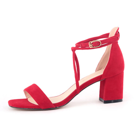 Women Sandals Fashion Sexy 5cm Low Heels Velvet Stripe Ankle Strap Sandals Office Pumps Thick High Heels Red Wedding Shoes