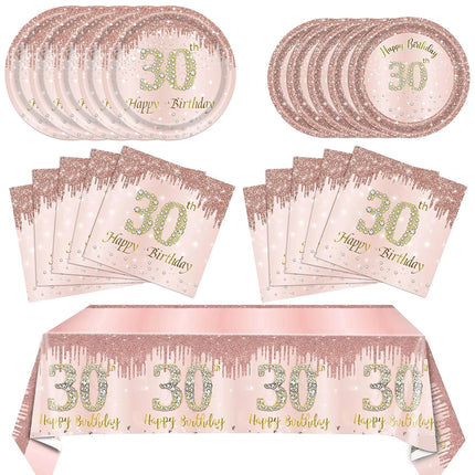 30th Birthday Party Supplies Plates Napkins Cups Tablecloth Rose Gold Number 30 Balloon Women Her Happy 30th Birthday Decoration