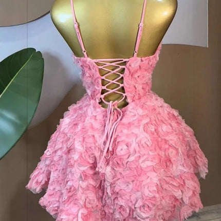 2026 Trendy Women Elegant Rose Floral Spaghetti Strap Back Lace-up A Line Short Dresses Party Birthday Blossom Mini Dress