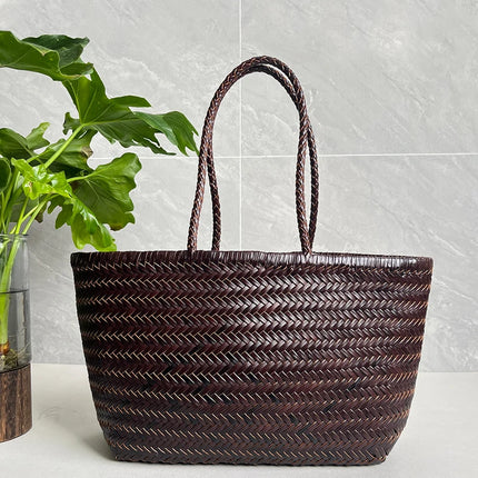 Handbags Women's Genuine Leather Shoulder Bag Weaving Casual Shopping Bag Vintage Big Tote Purse Cowhide Cross Hand Bags Lady