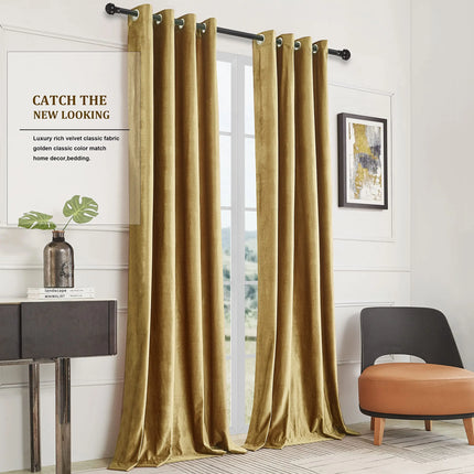 Gold Velvet Curtains for Living Room Blackout Curtains for Bedroom Grommet Privacy Thermal Insulated Window Darkening Decor