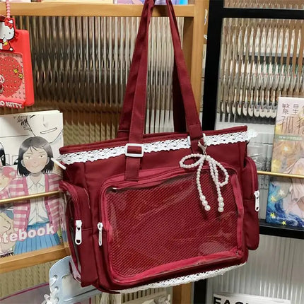 New Y2K Cute Japanese Ita Shoulder Bag Lolita Girls Transparent Tote Bag Large Capacity Crossbody Casual Bag DIY Display Handbag
