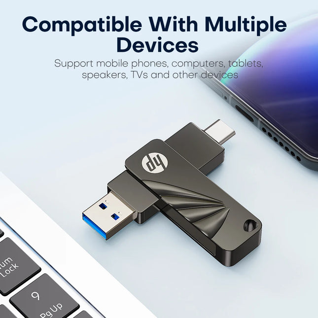 HP 762C USB Flash Drive 64GB 128GB 256GB Metal Dual Connector Type C USB 3.2 Memory Stick for Phone Laptop Computer