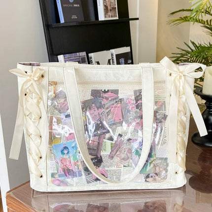 New Versatile Fashion Ribbon Itabag Large Capacity Green Large Food Anime Millet Bag Daily One Shoulder Tote Bag