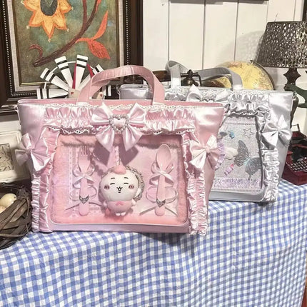 New Y2K Cute Japanese Ita Shoulder Bag Lolita Girls Transparent Tote Bag Large Capacity Crossbody Casual Bag DIY Display Handbag
