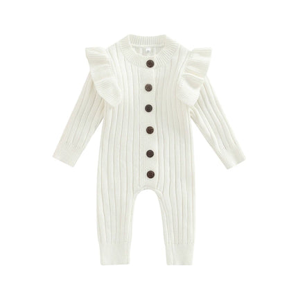 FOCUSNORM 0-18M Autumn Winter Baby Girls Boys Romper 3 Colors Solid Long Fly Sleeve Knitted Single Breasted Jumpsuit