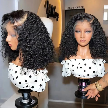 Glueless Deep Wave Bob Wig 13x6 Curly Lace Frontal Wig 180% 210% Density Put On And Go Glueless Wig For Women With Baby Hair Natural Color Brazilian Virgin Human Hair Wig Suitable For Daily Use 10-16 inch