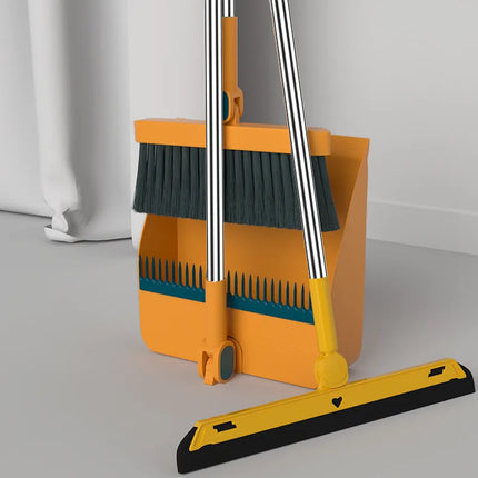 Soft Bristle Broom and Dustpan Set for Home Thickened Hair Sweeper with Squeegee Scraper for Floors