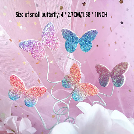 7PCS/SET Pink Butterfly Birthday Happy Cake Flag Insertion Birthday Party Flag Insertion
