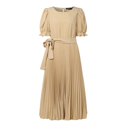 2026 ZANZEA Elegant Pleated Dress Women Summer Sundress Short Puff Sleeve Midi Dresses Solid A Line Work Vestidos Holiday Robe