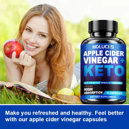 Keto ACV 1500mg Supplement, with Apple Cider Vinegar & GoBHB, for Metabolism & Gut Microbiome Health, Beautify Skin, Vitality