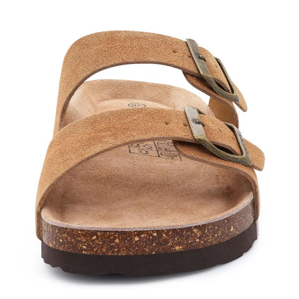 Evshine New Women's Cork Footbed Sandals Double Adjustable Buckle Slide Sandals Slip On Walking Summer Shoes Cork Clogs Slippers