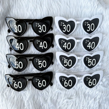 I'm 30th 40th 50th 60th Birthday Party Glasses Personalised Heart Shaped Sunglasses for Women Men Birthday Gift Party Supplies