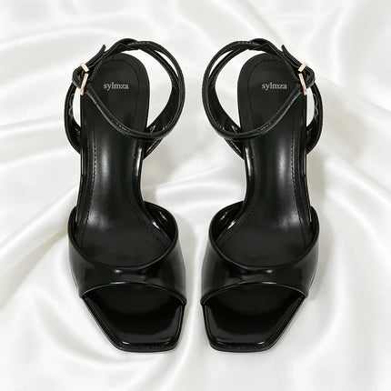 Elegant Ankle Strap High Heels Ladies Square Toe Fashion Party Dress Shoes Office Hollow Sexy Designer Brand Sandals Women Pumps