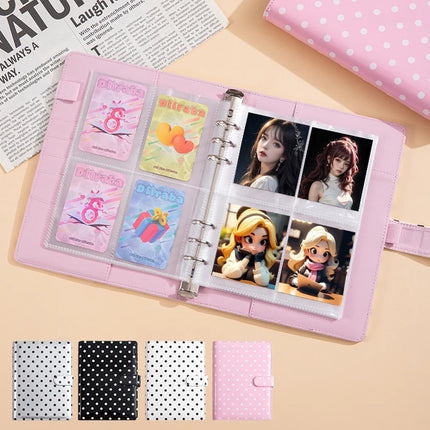 A5 6-Hole Loose Leaf Polka Dots Binder Photocards Collect Book Kpop Photo Albums Diary Agenda Planner Cover Cash Budget Storage
