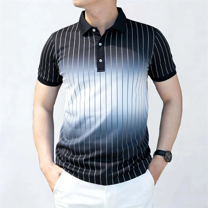 Men's Casual Color-blocked Striped Polo Shirt Business Casual 2026 Summer Stripe Print Polo Classic Style Outdoor Breathable