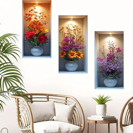 3D Imitation Wall Painting Realistic Vase Self-adhesive Wall Stickers Home Decoration for Living Room Bedroom Wall Art Decals
