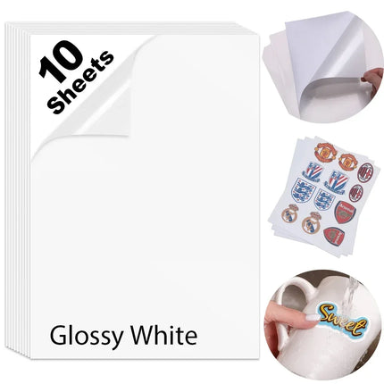 10pc A4 Waterproof Printable Vinyl Sticker Labels Glossy Sticker Printer Paper Self-Adhesive Film Decal for Inkjet Laser Printer