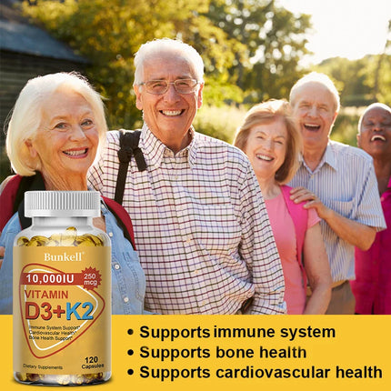 Bunkell Vitamin D3 + K2 with Coconut MCT Oil, Vegan D3 10000 IU with K2 200 Mcg for Bone & Immune Health, Non-GMO, Gluten-Free