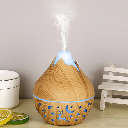 Mini Snow Mountain Hollow out Wood Grain Aromatherapy Humidifier USB Silent Air Moisturizer