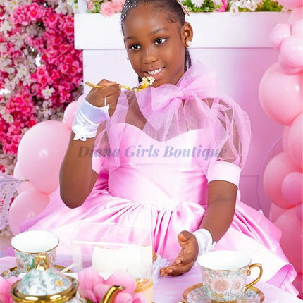 Customized Gorgeous Pink Flower Girl Dress Layered Wedding With  Decoration And Shiny Tulle Satin Tutu Birthday Evening Dress