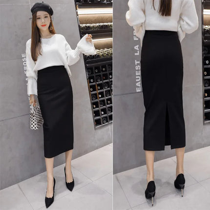 New Summer Collection: Bright Red Women's Skirts and Black Over-the-knee Skirt for The Office; Available in Asian Sizes S–3XL.