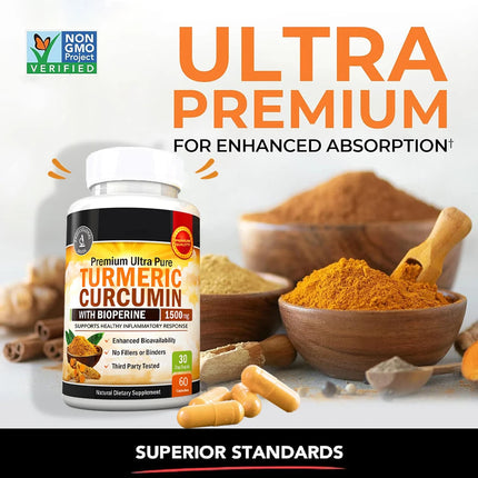 Turmeric Curcumin with Bioperine 1500mg - High Absorption Ultra Potent Turmeric Supplement Tumeric Capsules for Joint Support