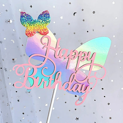 7PCS/SET Pink Butterfly Birthday Happy Cake Flag Insertion Birthday Party Flag Insertion