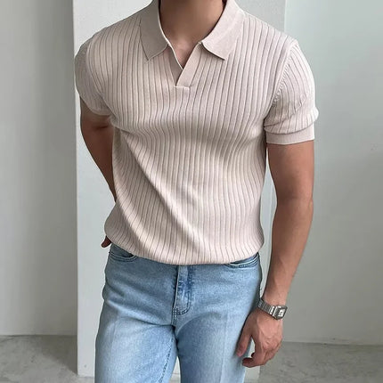 2026 Summer Breathable Knitted Short Sleeve polos homme Casual Business Striped Lapel Polo T-shirts Men's Y2K Vintage Tee Tops