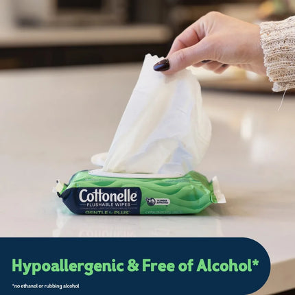 Gentle Plus Flushable Wet Wipes, 4 Flip-Top Packs, Moist Toilet Paper, Biodegradable, Safe for Septic Systems, For Baby and Adults
