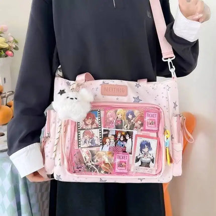 New Y2K Cute Japanese Ita Shoulder Bag Lolita Girls Transparent Tote Bag Large Capacity Crossbody Casual Bag DIY Display Handbag