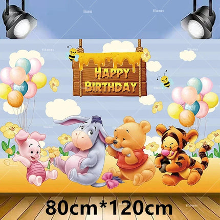 Winnie The Pooh Balloons Happy Birthday Banner Decoration Yellow Bear Party Supplies Backdrop Cake Topper Disposable Tableware