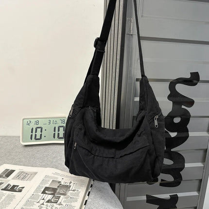 100% Cotton Shoulder Bags Women Large Capacity Canvas Tooling Packages Korea Style Cloth Crossbody Bags Solid Messenger Bags