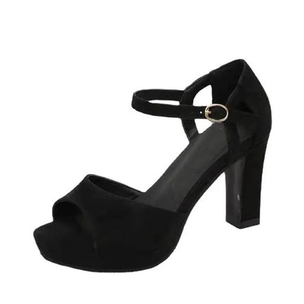 Solid One Word Band Sandals 2025 New Summer Buckle Strap 9CM Stiletto Shoes Waterproof Platform Elegant Lady High Heeled Shoes