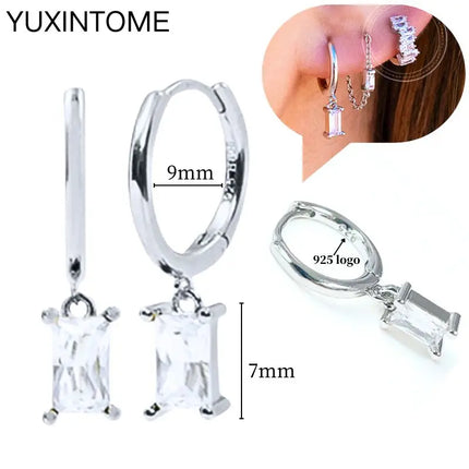 925 Sterling Silver Ear Needle Fashion Hoop Earrings White Crystal Luxury Women's Silver Earrings Wedding Women's Jewelry Gift