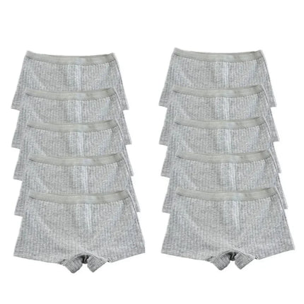 10PCS Women Boxers Underwear Ribbed Cotton Panties Sports Ladies Boyshorts Female Solid Color Cozy Lingerie Intimate